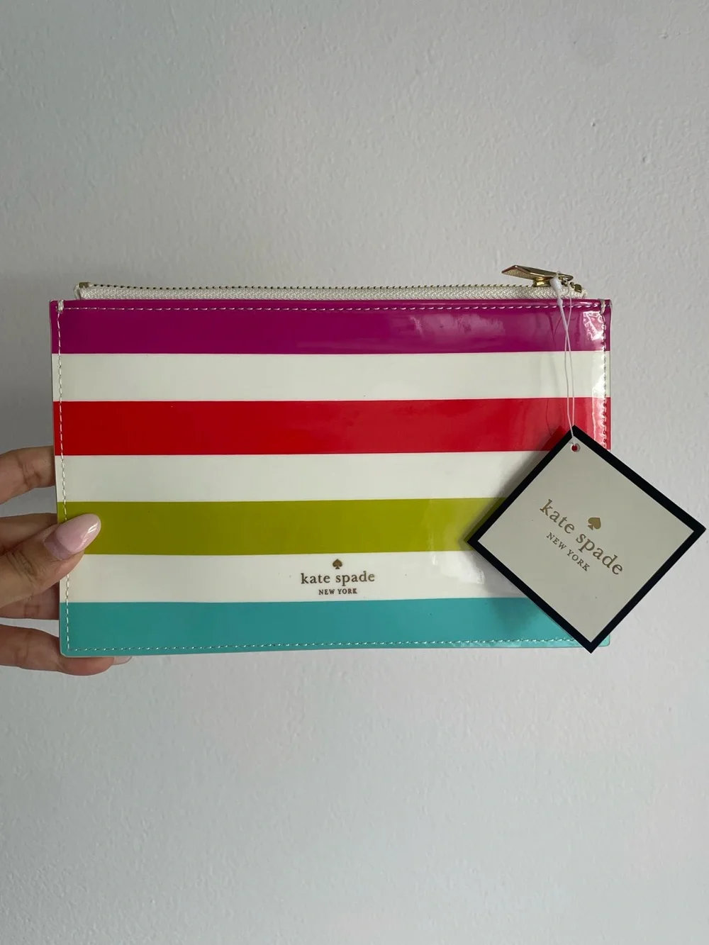 Kate Spade New York Candy Stripe Pencil Pouch Stationery Set Rainbow Zip Case